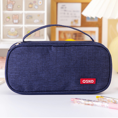 Estilo coreano simple portátil de doble capa de gran capacidad caja de lápices de tela Oxford color sólido estudiante de papelería de almacenamiento caja de lápices bolsa