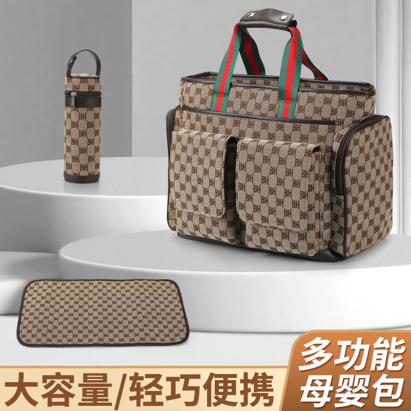 高奢妈咪包奶粉尿布纸尿裤纸巾包彩盒装出行包复古水桶妈妈双肩包|undefined