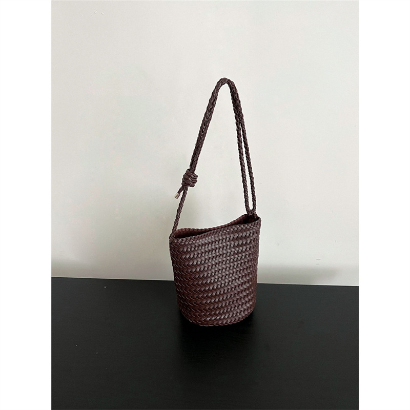 Hand-Woven Bucket Bag For Women, Large Capacity Luxury Genuine Leather Tote, Handbag, Shoulder And Crossbody Bag - Thumbnail 3