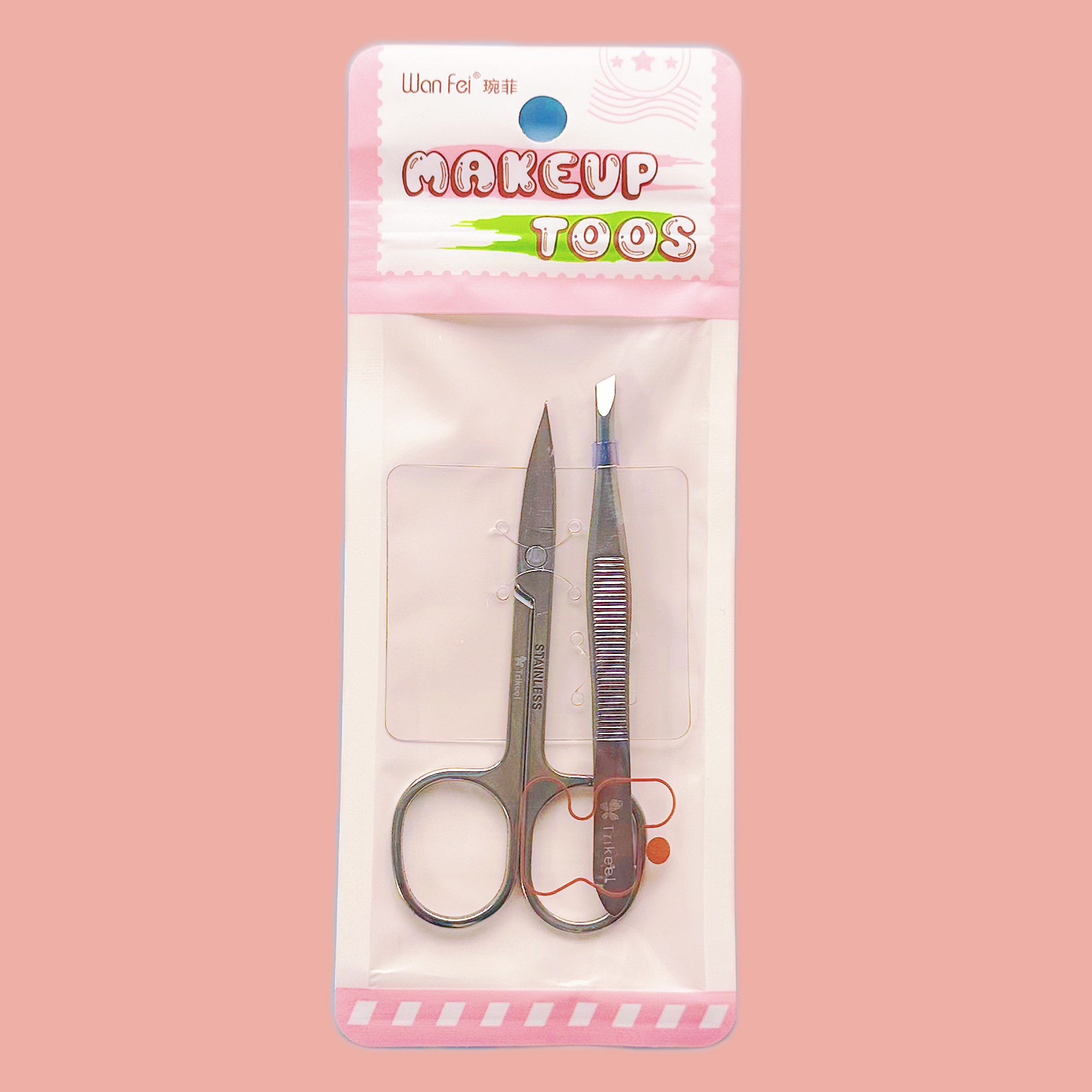 Wanfei Eyebrow Shaping Tool Set, Two-Piece Stainless Steel Pointed Beauty Scissors, Eyebrow Tweezers, Slanted Tweezers for Fine Hair, Portable