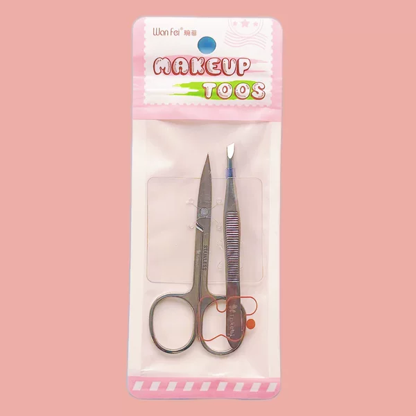 Wanfei Eyebrow Shaping Tool Set, Two-Piece Stainless Steel Pointed Beauty Scissors, Eyebrow Tweezers, Slanted Tweezers for Fine Hair, Portable