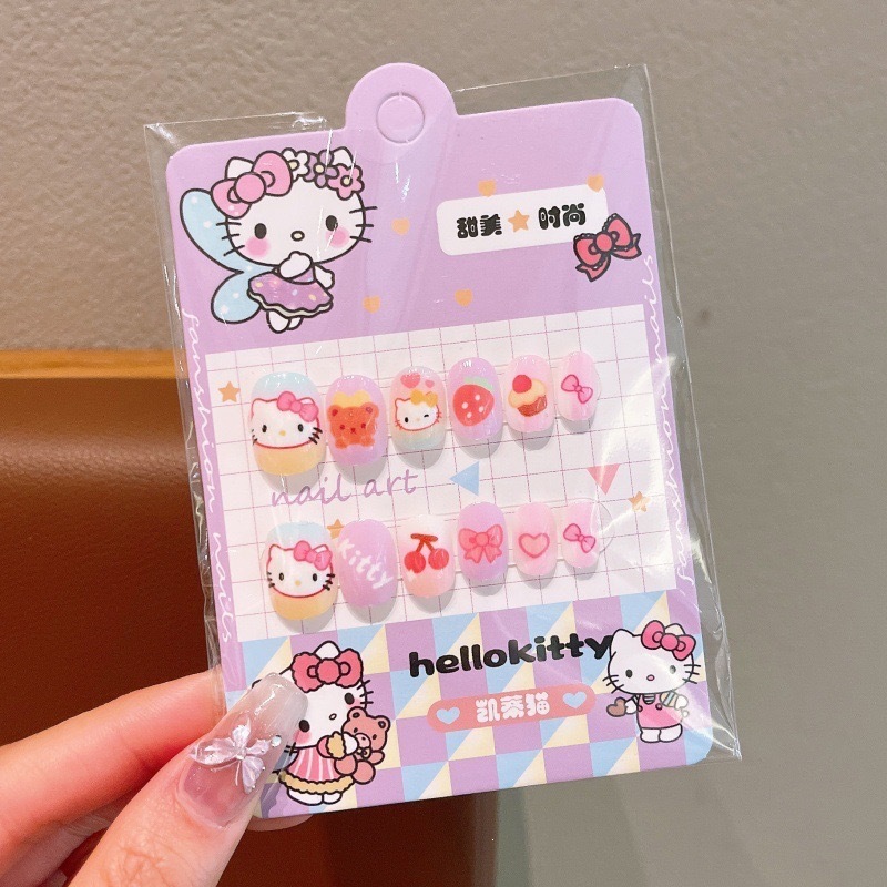 Niños Kulomi dibujos animados bebés usar uñas niñas lindas manicure parches de uñas impermeables para usar