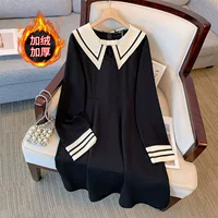 Темно-синее длинное демисезонное платье, плюс-тайс (2XL–6XL), средней/макси длины, стиль 2024