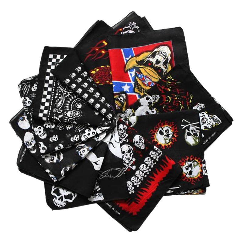 Cross-border hip hop Hip Hop Hip Hop Hip Hop skull square scarf pure cotton men and women dress up headscarf Wholesale Halloween Ghost Head printed headscarf