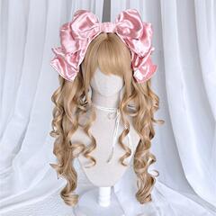 ウィッグ シャオルー ダブルポニーテール 女性 ロング巻き毛 虎口クリップ ダブルポニーテール人形 ゴールデン 日本ロリータ フルヘッドギア