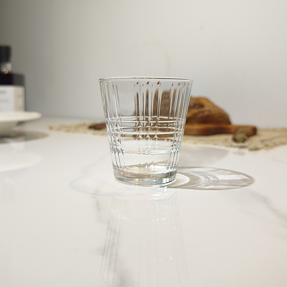 Tazas de vidrio Gono Tazas clásicas de vidrio templado Tazas de agua apiladas Tazas de bebida Tazas de vidrio templado