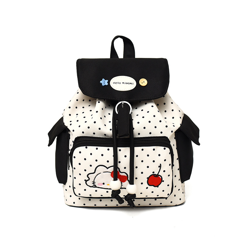 Fresca y encantadora mochila de cereza para niños y niñas, mochila de escolares, mochila de niños con cuerda de extracción
