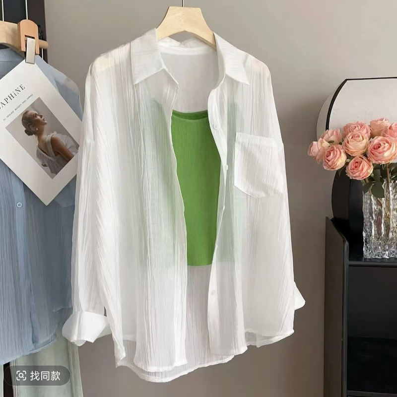 Spring/Summer 12-color beautiful in-stock shirt with a stylish atmosphere, suitable for driving, sun-blocking, loose-fitting design, pleated and lightweight [shirt only]