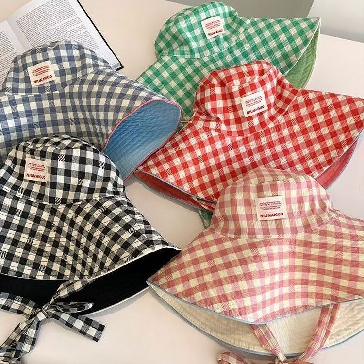 Wide-brimmed lace-up sunshade fisherman hat summer brim respective sunshade hat double-sided UV sun hat
