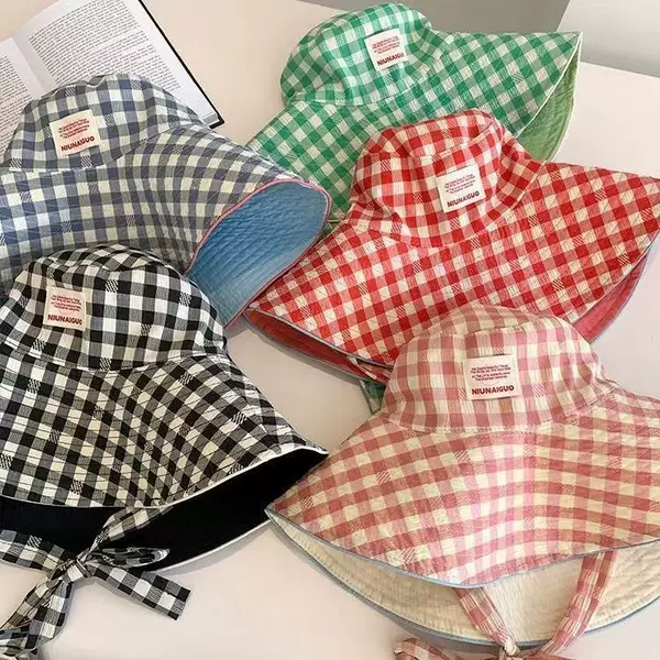Wide-brimmed lace-up sunshade fisherman hat summer brim respective sunshade hat double-sided UV sun hat