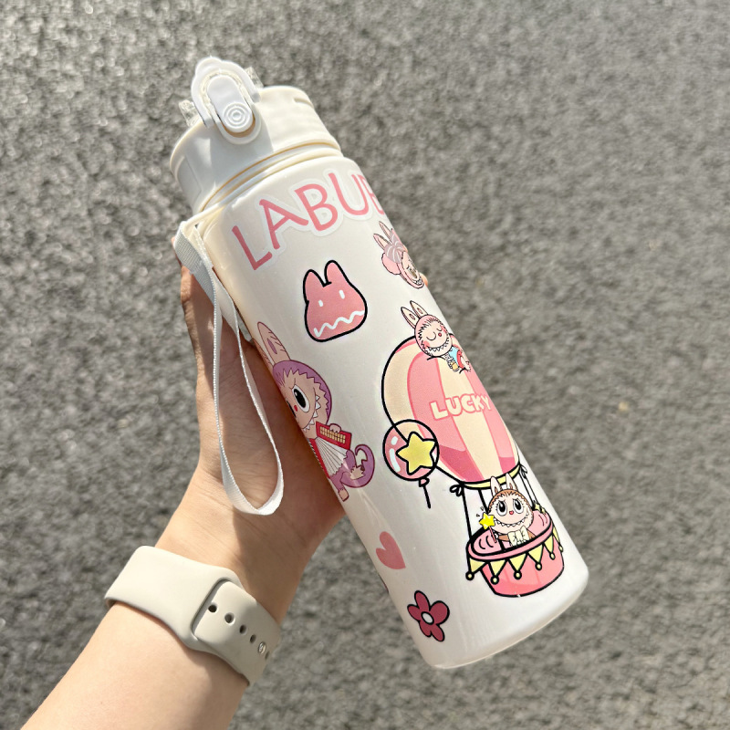 ネットセレブ人気ラブブかわいい子供用ストローカップ、持ち手付きの見栄えの良い学生用ラブブウォーターカップ|undefined