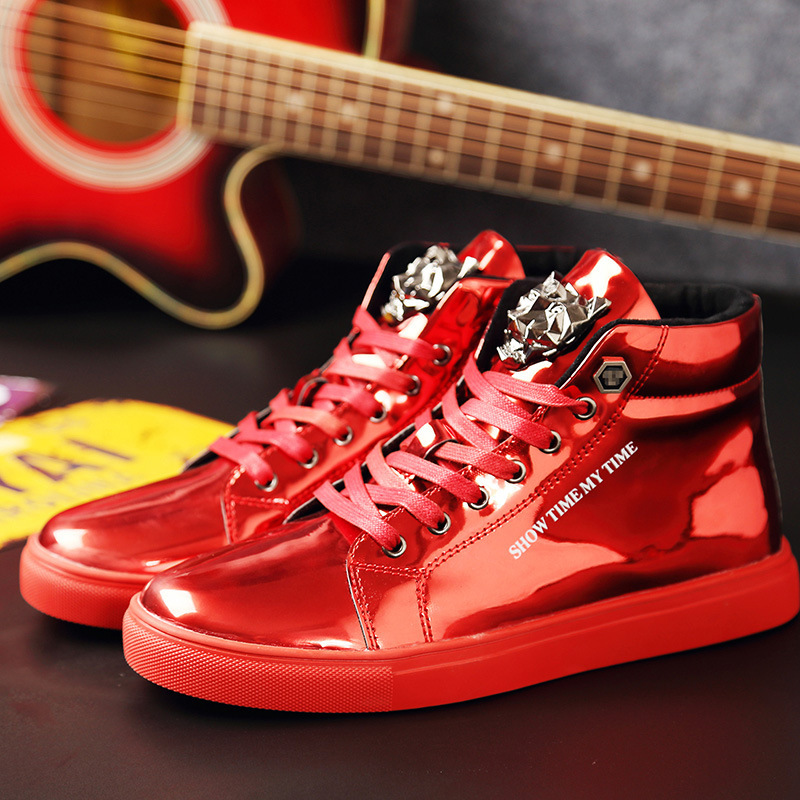 Cross-Border Large Size 47 Glossy Non-Crease Trendy Shoes Men's Casual Height-Increasing 5cm High-Top Red Boots Fashion Sneakers Cross-Border Large Size 47 Glossy Non-Crease Trendy Shoes Men's Casual Height-Increasing 5cm High-Top Red Boots Fashion Sneakers