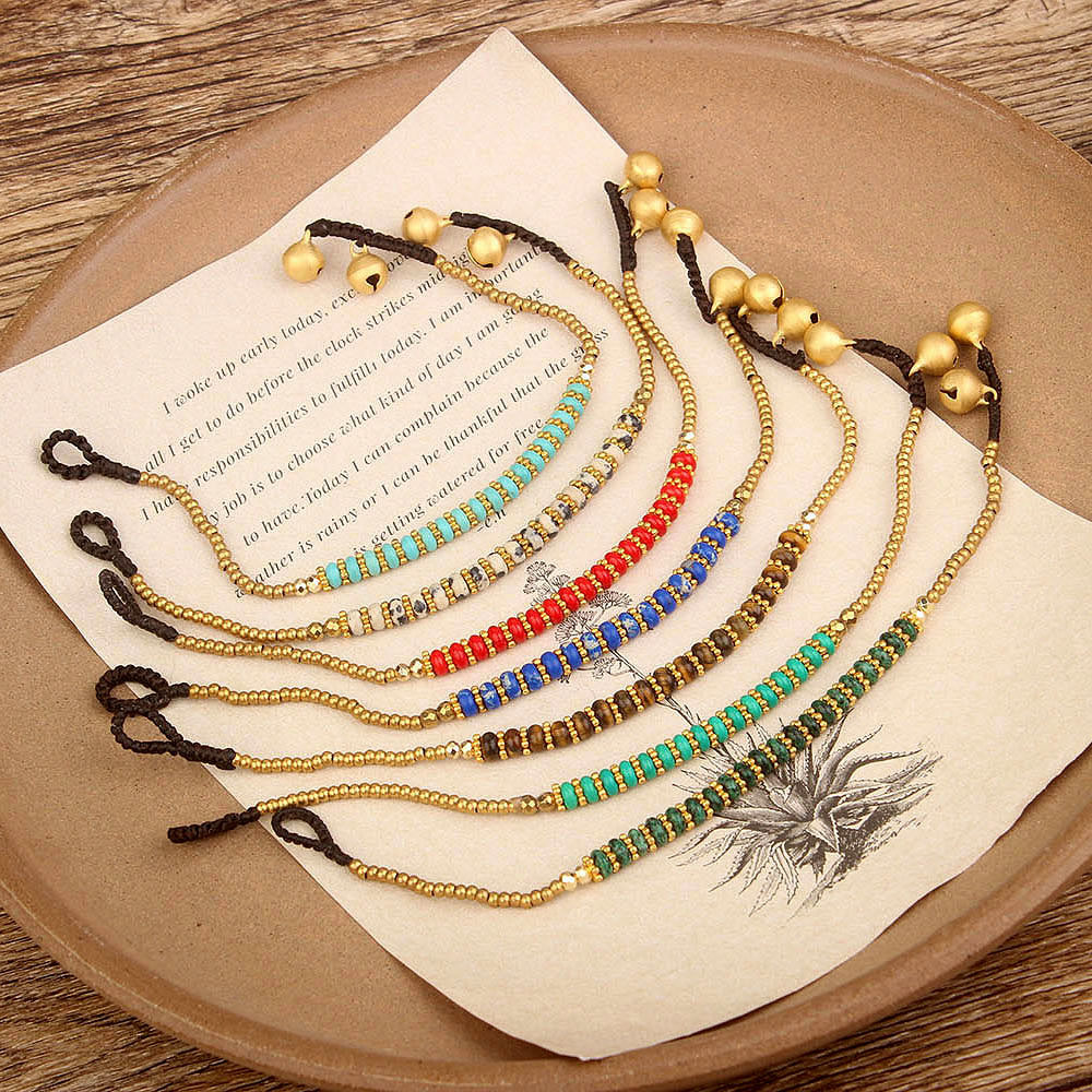 17g Weight Bracelets Classification Turquoise, Wax rope, Copper Chain Material Beaded Chain Chain Type Holiday, Daily Occasion turquoise, rope, Copper Material Color Block Pattern All Seasons Season Women's Gender Knitting Design Casual, Simple Style Style Casual Simple Style Color Block Turquoise Rope Copper Beaded Chain Beaded Bracelets Wholesale 无