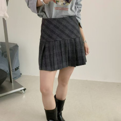 苏珊 2025早秋季新款高腰复古格子纹百褶短裙A字半身裙子女DS287
