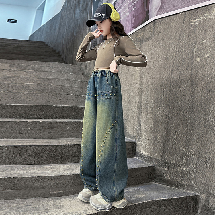 Spot 25008 Retro Pearl Jeans New Children's Miscellaneous European And American Jeans_voghion.com