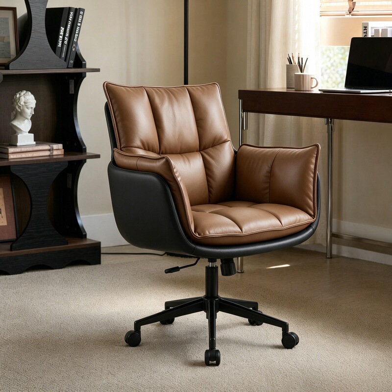 Vintage-Style Computer Chair, Makeup Chair, Study Room Home-Use Adjustable Swivel Office Chair, Long-Sitting Study Chair, Soft Cushion Comfortable Chair