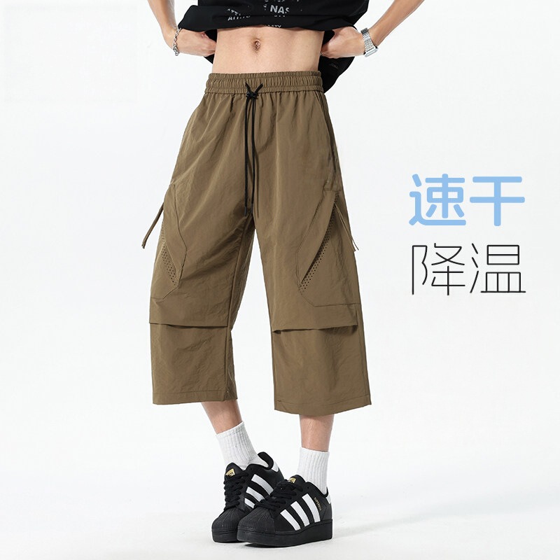 Plus-Size Men's Summer Thin American-Style Trendy Cargo Pants, Loose Fit, Extra Large 7/8 Length Pants for Big and Tall Men Plus-Size Men's Summer Thin American-Style Trendy Cargo Pants, Loose Fit, Extra Large 7/8 Length Pants for Big and Tall Men
