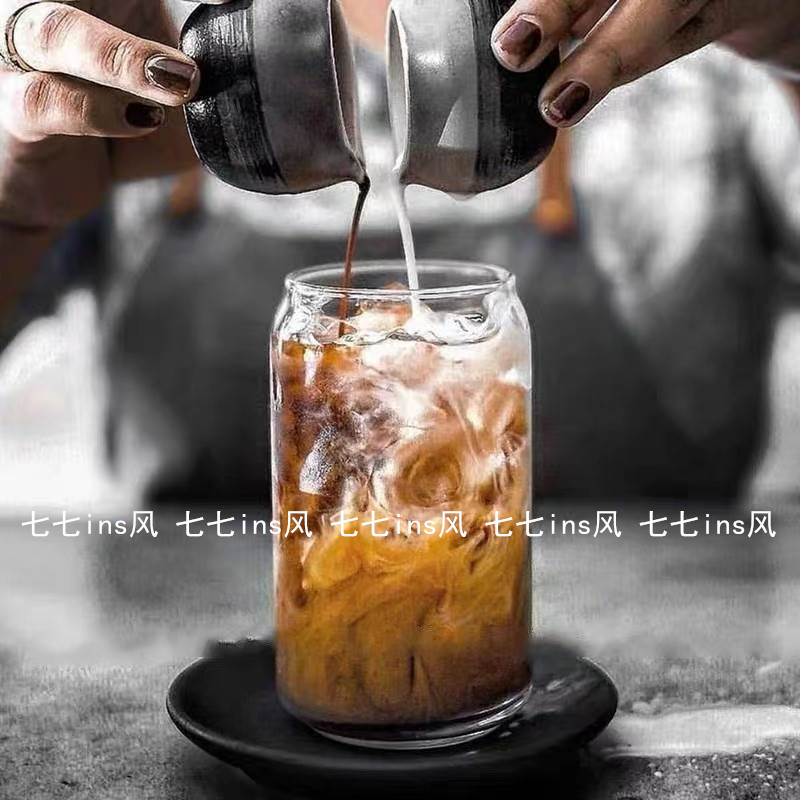 ins網紅易拉罐玻璃杯 冰咖啡杯沙冰杯冷飲杯拿鐵杯高顏值氣泡水杯