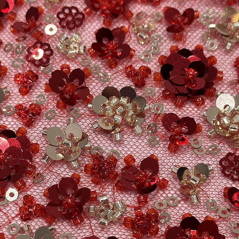 Spot sequinilla pequeña flor de ciruela cuentas tubo bordado de tela de bordado tridimensional de moda vestido de boda tela image 4