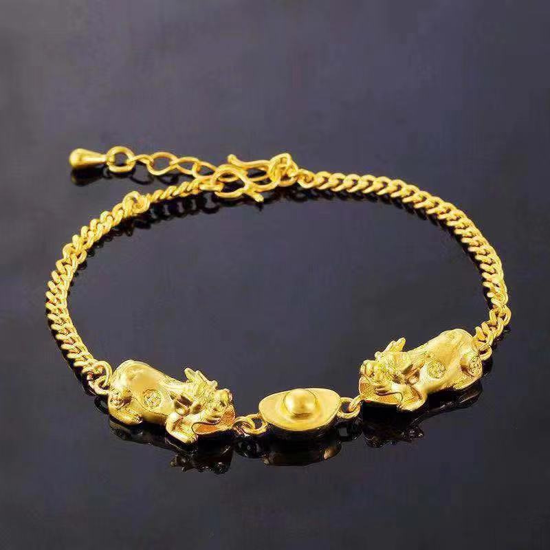 Braccialetto in oro Vietnam con lingotto d'oro fortunato, placcato in oro, in rame, con gioielli Lucky Lucky Live, in oro_voghion.com