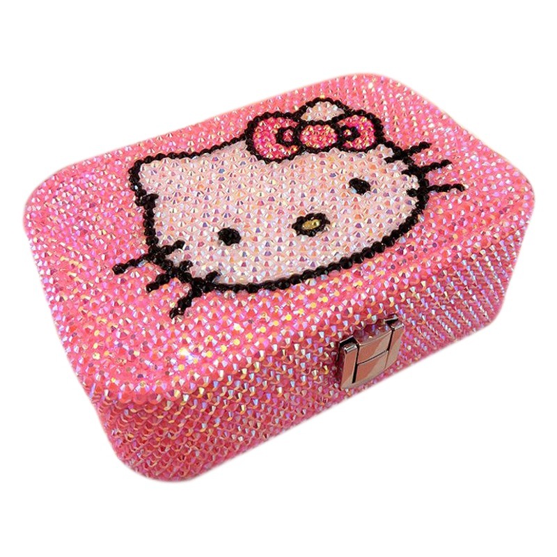 Caja de joyería de dibujos animados KT rhinestone gato lindo joyería bolsa Stud pendientes collar caja de almacenamiento caja de joyería toda la princesa
