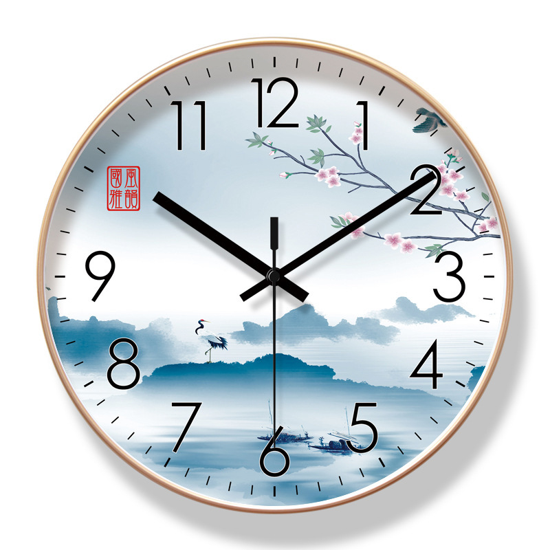 Reloj de pared de paisaje de estilo nacional 6267 ultra silencioso, reloj de sala de moda, reloj de cuarzo de barrido de segundos de nuevo estilo chino