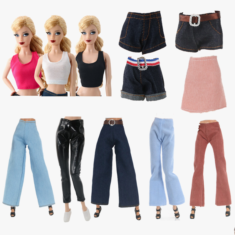11-Inch 30cm Barbie Doll Assorted Outfits, Vests, Jeans, Bell-Bottom Pants, Leggings, Shorts, Skirts, Individual Items