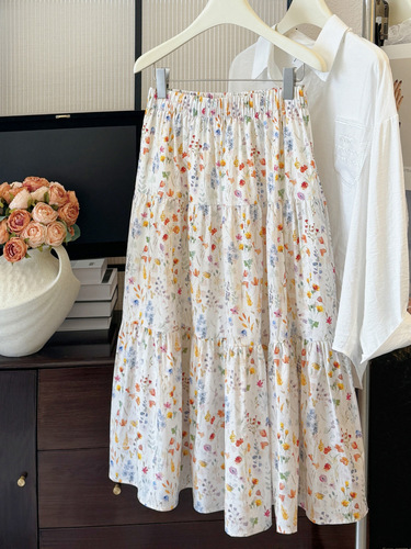 Summer Garden~Cotton-Feel Small Floral Half-Skirt Summer 2025 Fresh Floral Dress Summer Wear Cupcake Skirt