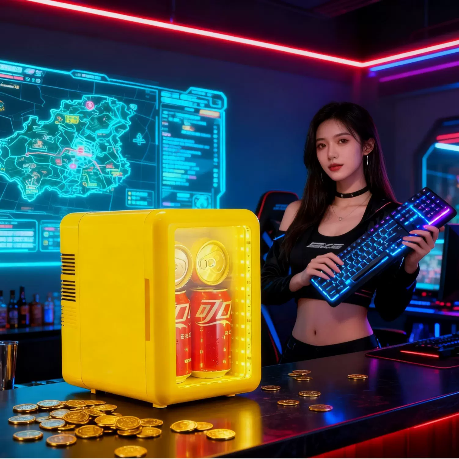 车载冰箱4L透明门炫彩灯美妆保鲜车家两用半导体制冷小冰箱