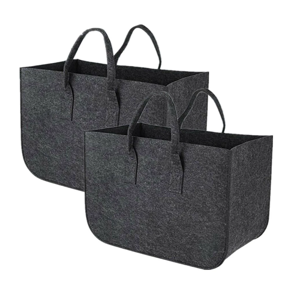 Войлочный материал Сумка для хранения дров Корзина Сумка-тоут Сумка для хранения всякой всячины Сумка для хранения корзины большой емкости, темно-серый