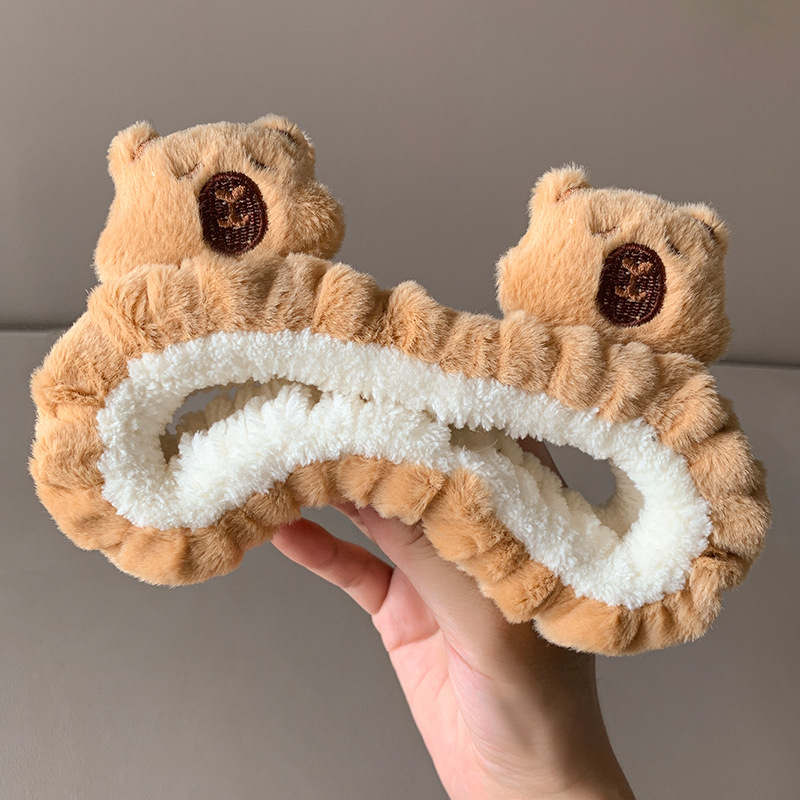 Otoño y invierno peluche oso dibujos animados banda de pelo especial para lavar la cara cabello de niña lindo cabello de cabello de cabello de cuerda