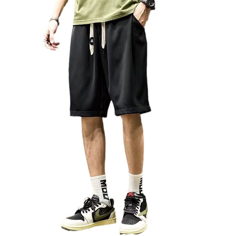 Men's solid silk thin shorts, quick dry trousers for leisure, oversize