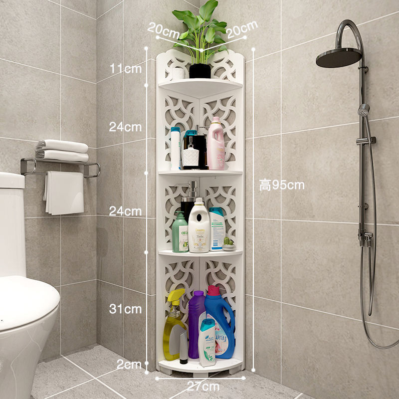 プラスチック浴室床置き収納棚壁の隅のトイレの棚の三角形の棚のトイレのシャンプーの収納|undefined