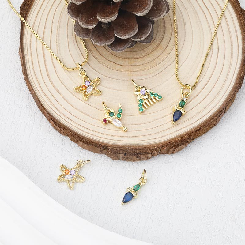 Copper Material 1 Piece 12.1*11.1mm Copper Zircon Starfish Pendant