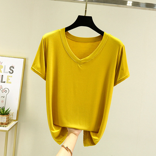 Modest women's short-sleeve summer thin V-neck T-shirt loose innerwear slimming versatile half-sleeve top basic shirt