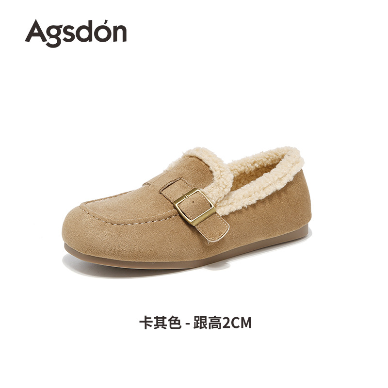 Zapatos de botellas de terciopelo Augusto Lion Dengjia Bocken para mujeres 2025 nuevos zapatos de invierno y otoño con una base plana de frijoles de frijoles zapatos retrógrados Lefour