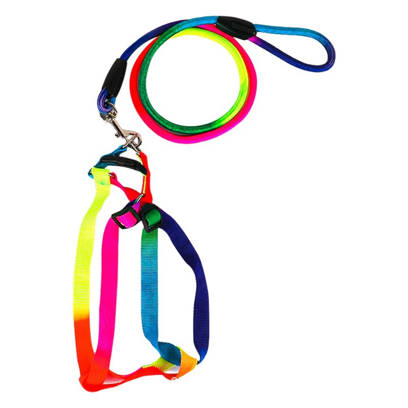 Поводок для собак Поводок для кошек Красочный нагрудный ремень для домашних животных Круглый Радужный поводок для собак