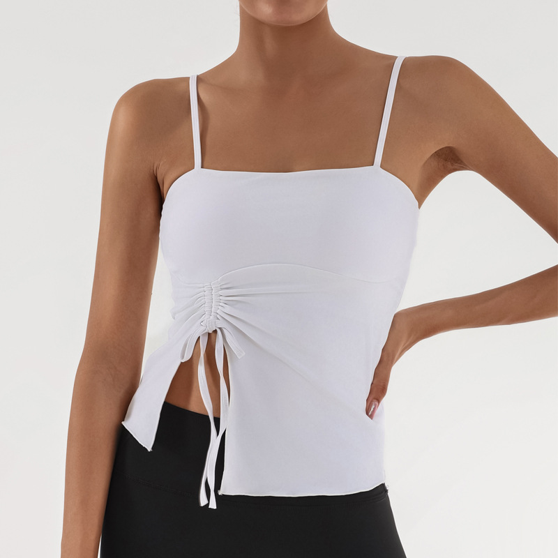 Nuevo chaleco de yoga de cinturón de desnudez de mujer con estriado de tracción con cojín de pecho de entrenamiento deportivo de entrenamiento físico camisa de baile