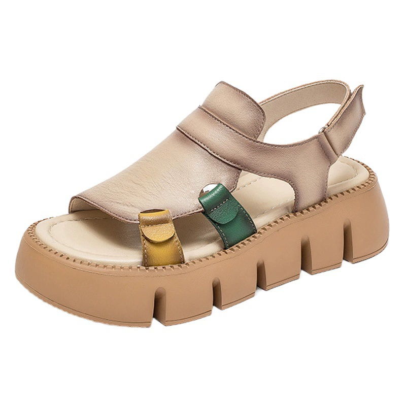 Shanghai Jiejie, Новинка лета 2022, Модные Повседневные Дышащие сандалии на толстой подошве, женская обувь с вырезами на липучке