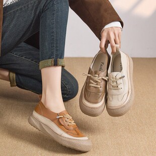 First-Layer Cowhide Mother's Shoes 2025 Spring Soft-Soled Soft-Surface Women's Shoes Slip-On Loafers Breathable and Lightweight