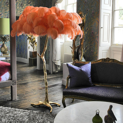 Cross-border all-copper resin feather floor lamp designer original LED living room bedroom branch ostrich feather table lamp