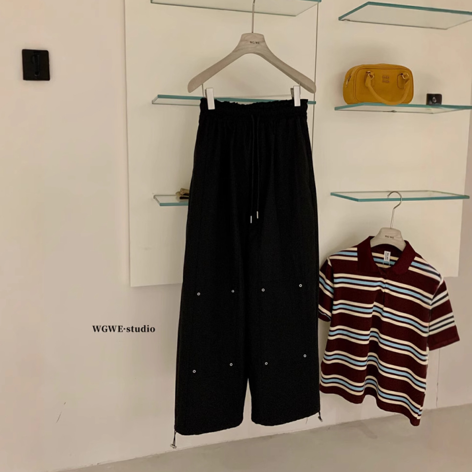 Liquidación, sin devoluciones ni cambios de talla, pantalones cargo de pierna ancha con cintura elástica de verano, pantalones casuales de pierna recta y corte holgado con cintura elástica W559.