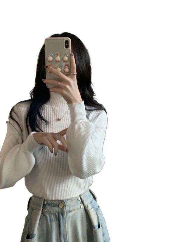 针织衫黑色灯笼袖毛衣女秋冬2025新款打底半高领修身内搭长袖上衣|undefined