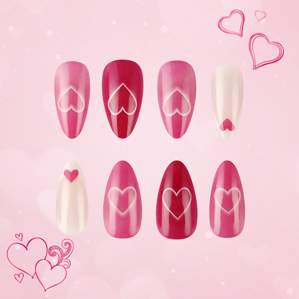 15g Weight press-on nails Nail Supplies Plastic Material Valentine'S Day Festival Heart Shape Pattern Pink Color Valentine'S Day Heart Shape Plastic Press-on Nails 3