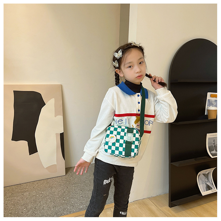 127g Weight Polyester Lining Material Zipper Closure Type Sling Strap Strap Type Shoulder Bag, Crossbody Bag Bags Type Casual Occasion Nylon Material Plaid Pattern All Seasons Season Kid'S, Women's Gender Cute Style Square Shape Kid'S Women's Nylon Plaid Cute Square Zipper Shoulder Bag Crossbody Bag 14