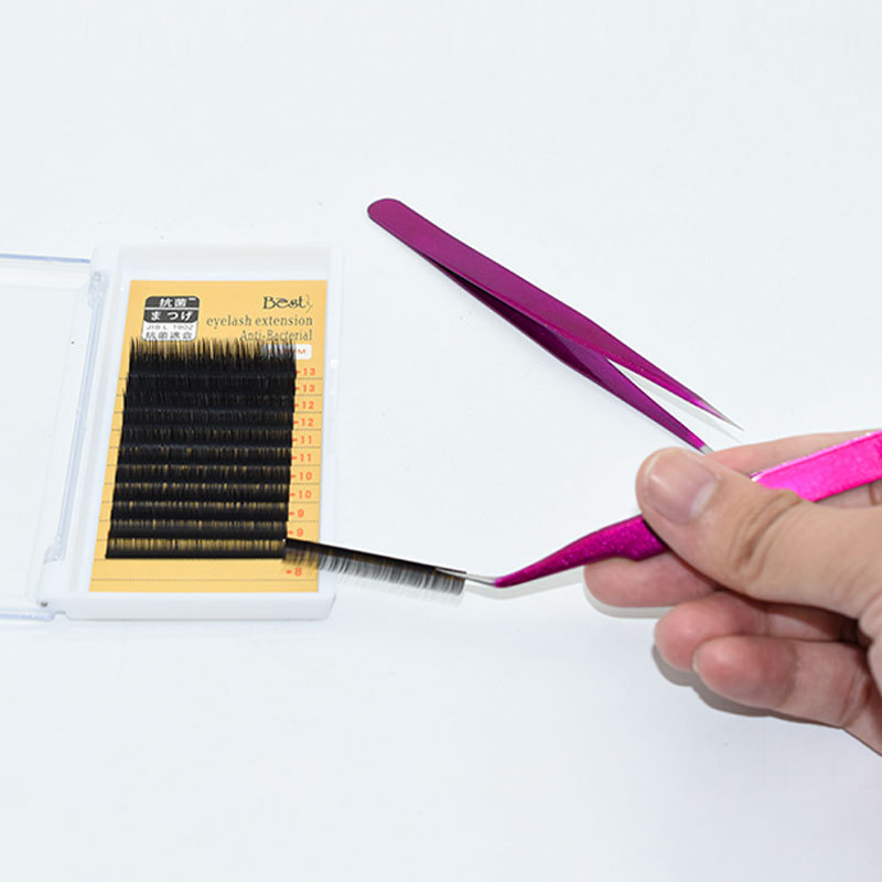 Venta al por mayor de color injerto pinzas de pestañas de acero inoxidable codo cabeza recta púrpura plantación floración clip de uñas de pestañas