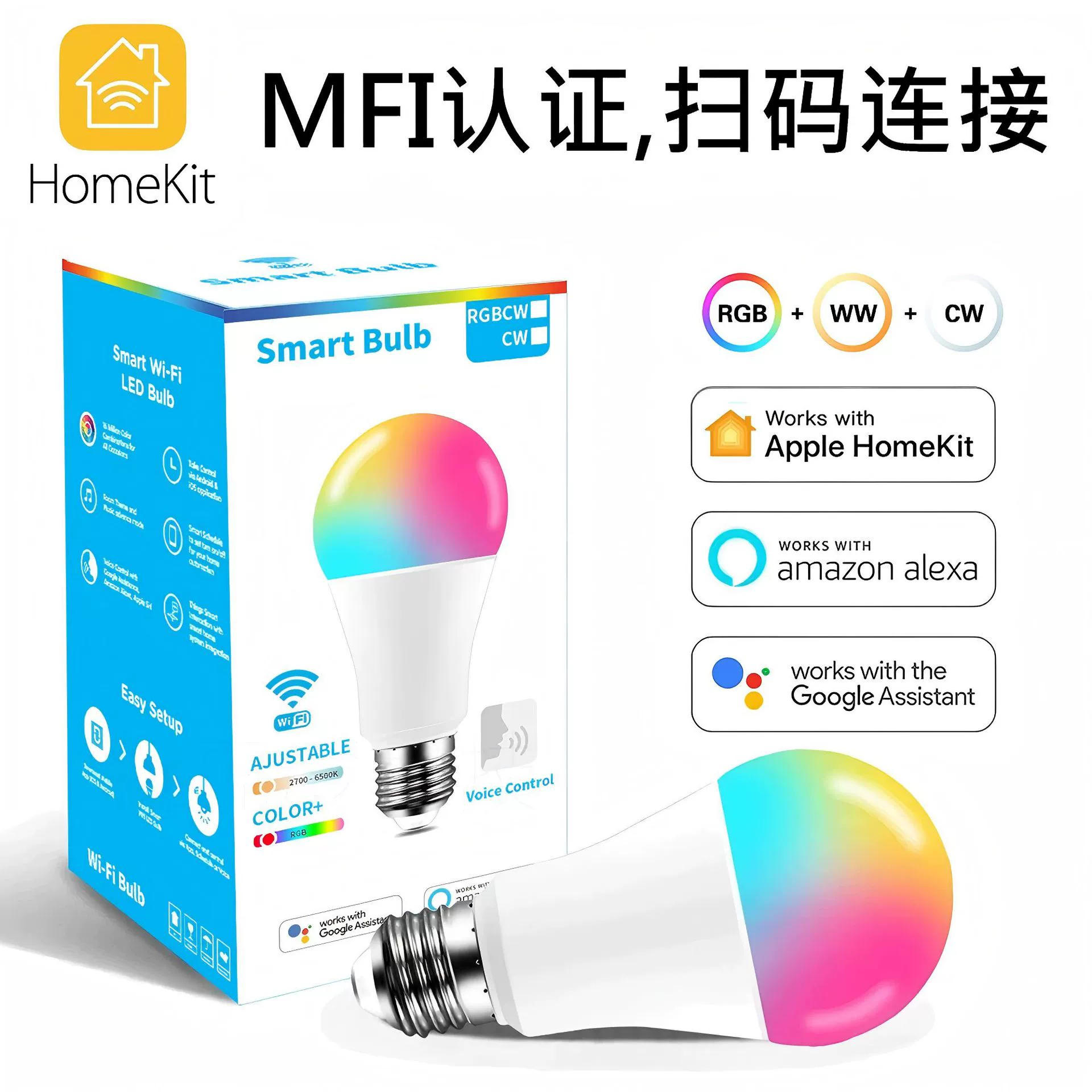 Умная лампочка HomeKit с голосовым управлением Alexa по Wi-Fi, RGBWC, светильник CozyLife