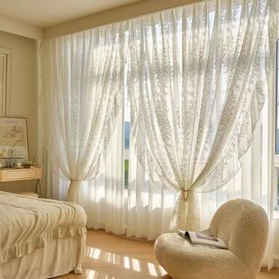 French Rococo Double-Layer Gauze Curtain White Lace Bedroom Yard Light-Proof and Opaque Finished Curtain