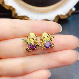 跨境专供天然紫水晶S925耳钉6*6mm珠宝首饰耳钉女生配饰批发