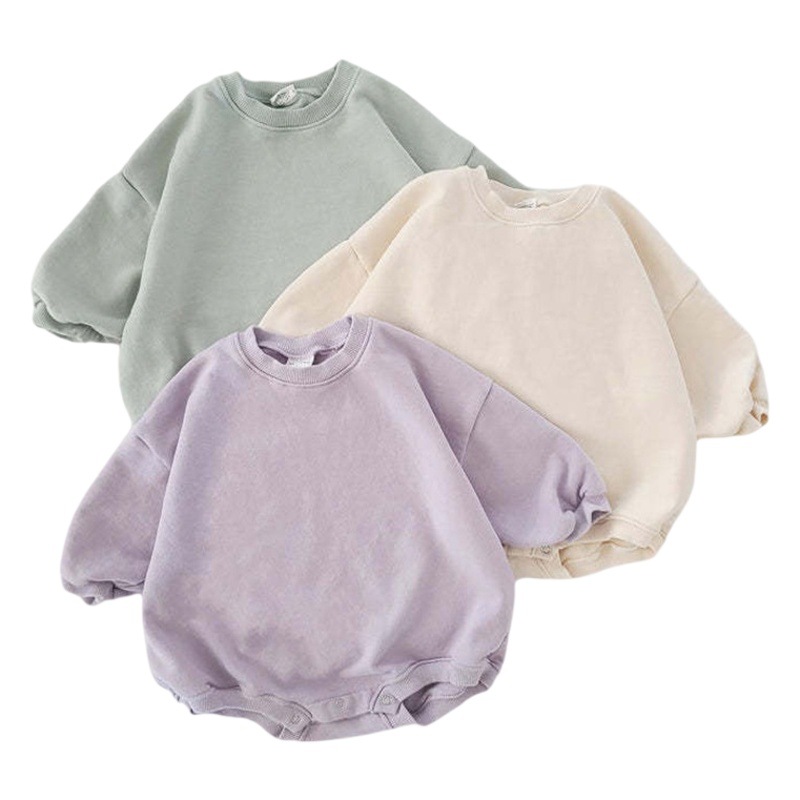 New Korean-style ins Baby Jumpsuit Spring and Autumn Clothing for Boys and Girls Baby Climbing Clothes Solid Color Loose Long-sleeved Bag Fat Clothes
